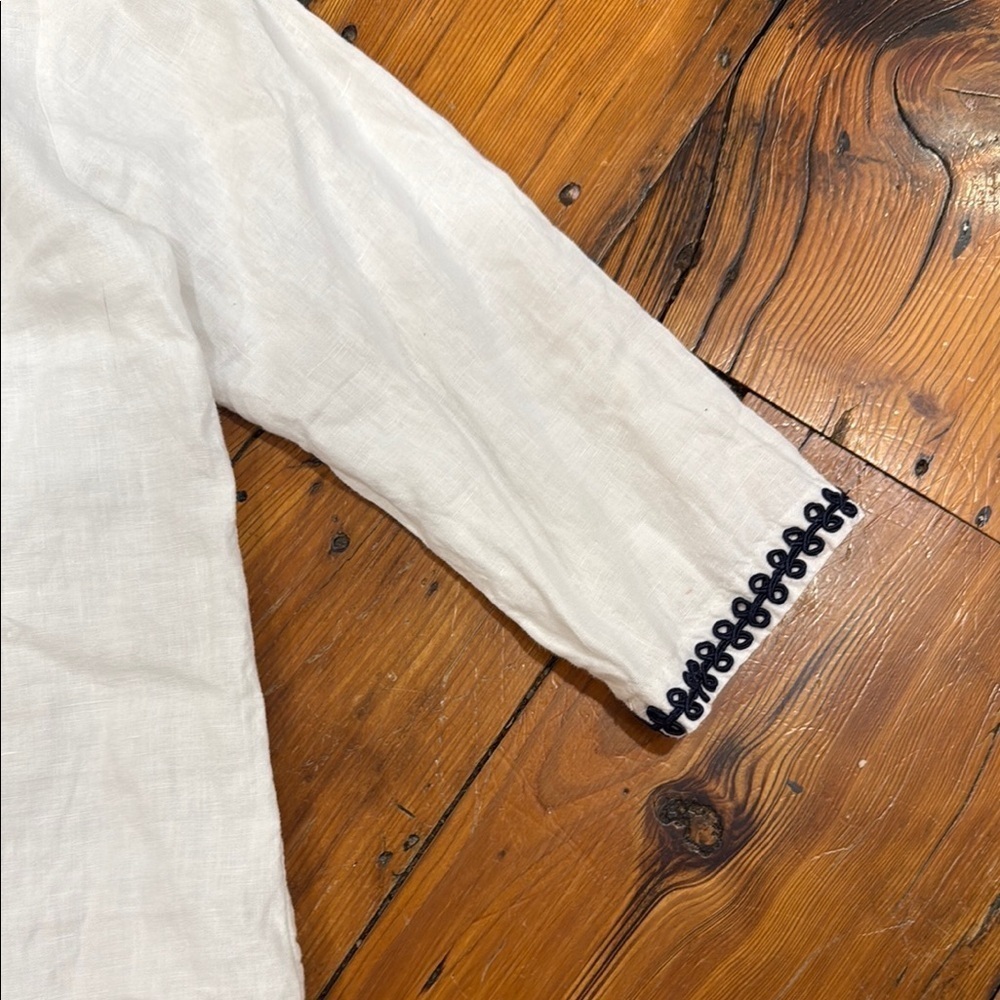 Symple NYC Tunic Embroidered Linen White and Navy Top size medium - Picture 13 of 13